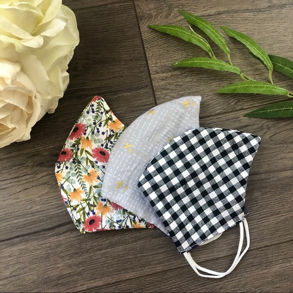 3 handmade cotton face masks floral neutral - Picture 3 of 5